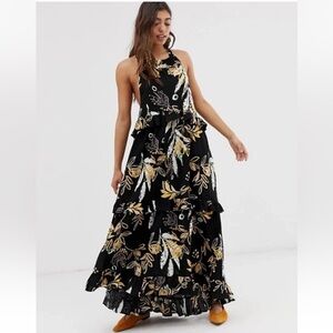 Free People Anita High Low Maxi Dress Floral Black Sleeveless Ruffle Tiered Sz M